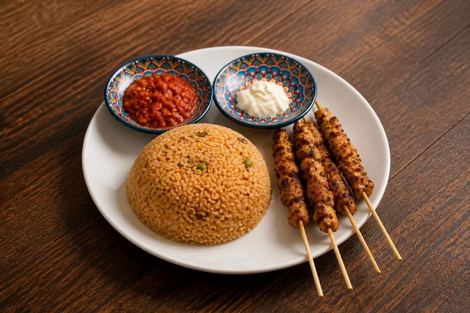 Spanish Rice & Grilled Skewers